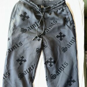 Saints Studio Men's Black Cross-Print Drawstring Pants large